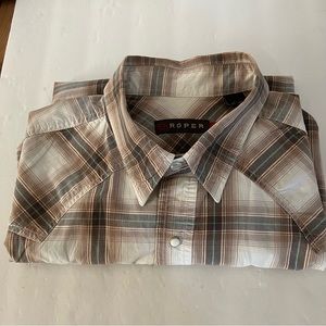 Roper Western Pearl Snap Long Sleeve Plaid Shirt Mens XXL ButtonUp Logo Cowboy